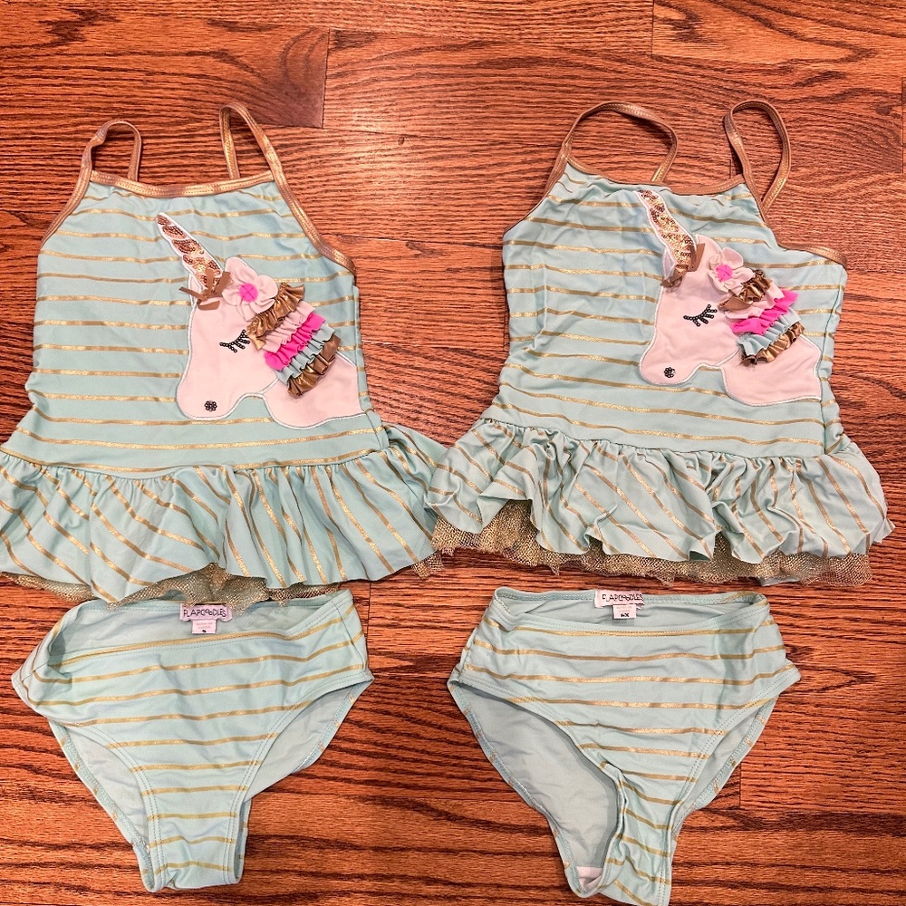 Girls unicorn ruffle tankini flapdoodles sizes 5 and 6x!